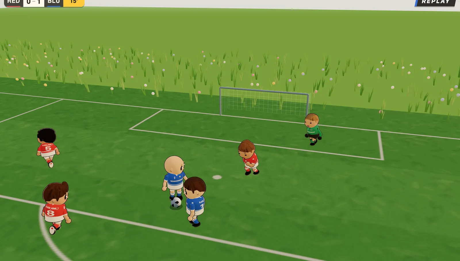 A player running at the defence towards goal, a teammate making the run beside him