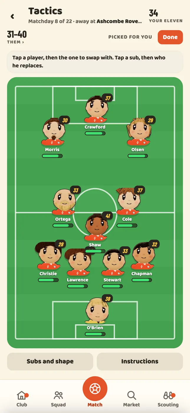 The tactics board on a phone
